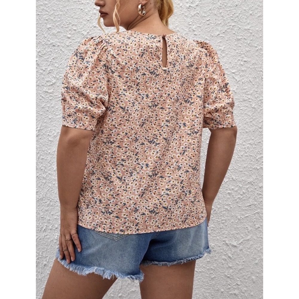 Emery Rose Pink Ditsy Floral Puff Sleeve Blouse 4X Boho Cottagecore Daisy Top - Picture 7 of 9